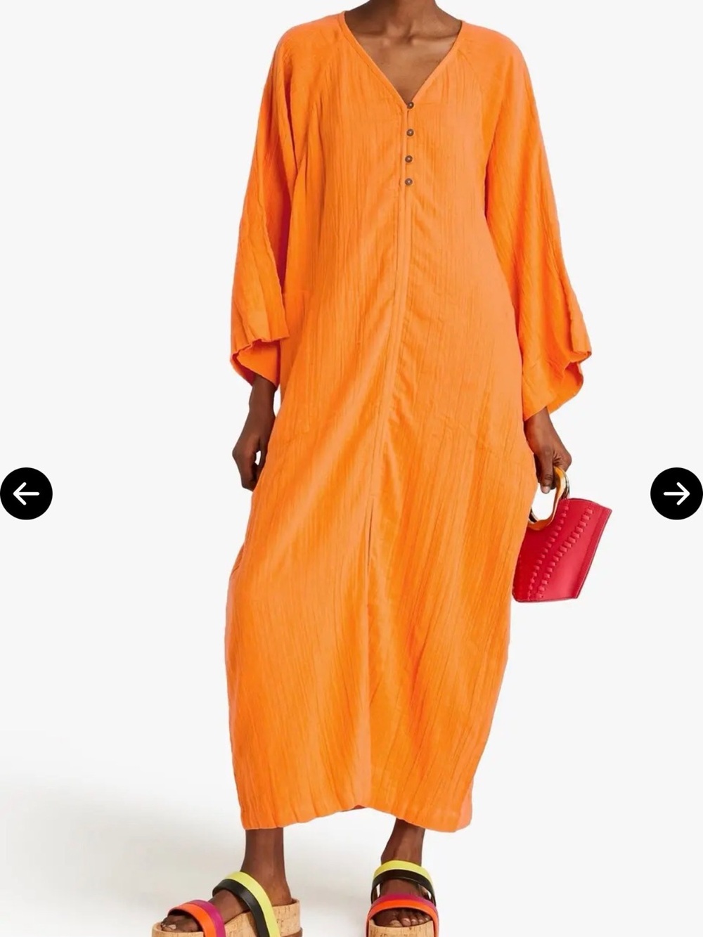 Mara Hoffman Phoebe Crinkled Cotton Gauze Maxi Dress Orange XS‎ - Picture 4 of 13